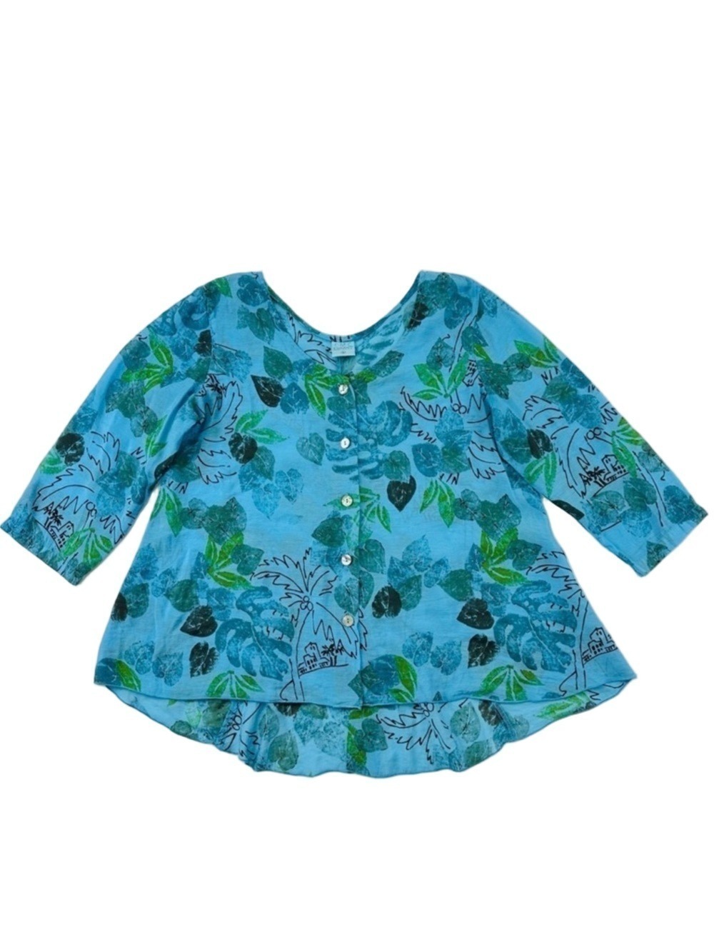 CMC Color Me Cotton leaf print tropical three-quarter styles button down top L